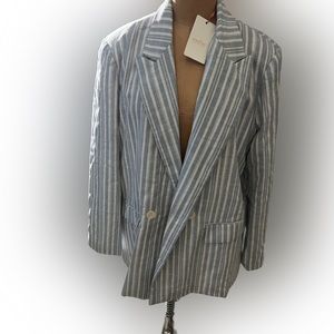 Entro blazer and short set, size large, light blue and white stripes